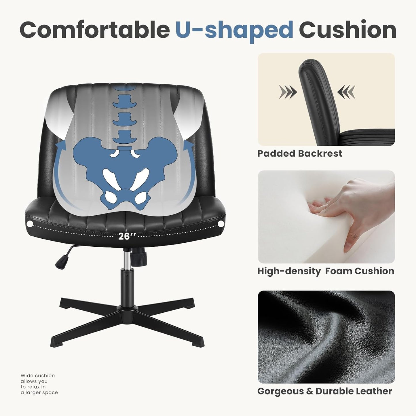 DUMOS Criss Cross Chair Legged Office Wide Comfy Desk Seat