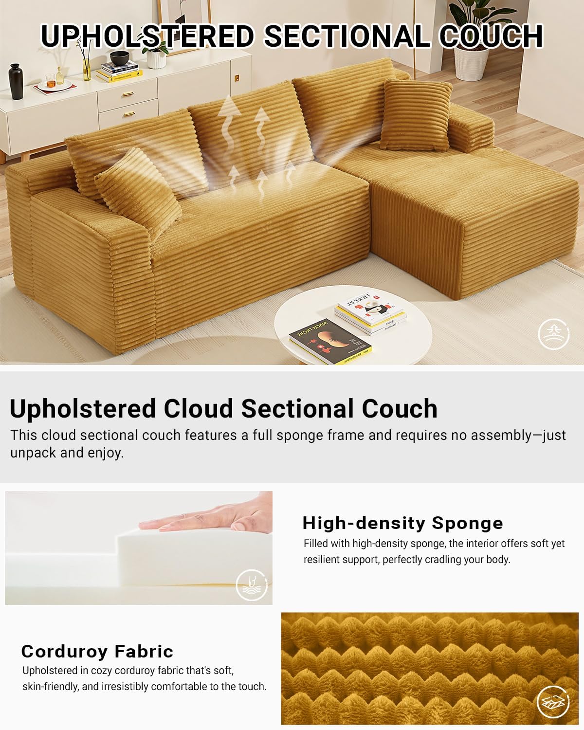 105 Inch Cloud Sectional Couch with Deep Seat