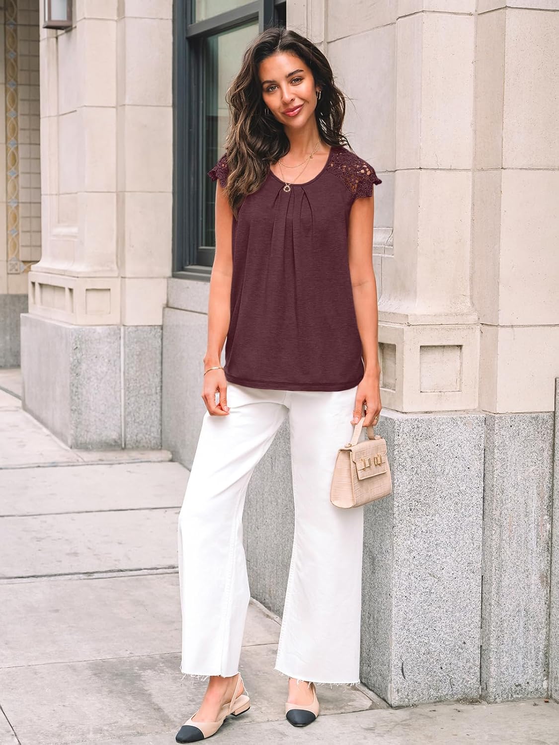 Womens Lace Tops Pleated Short Sleeve Shirts Summer