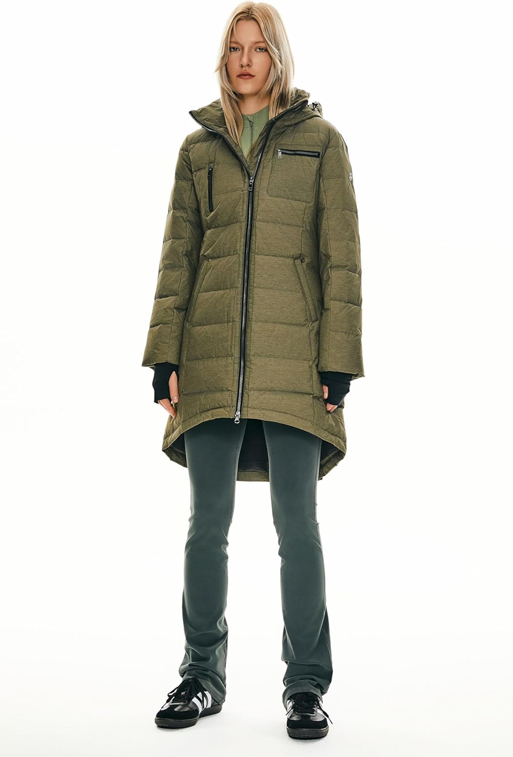 Womens Long Winter Down Jacket Hooded Quilted Puffer Coat Slim Fit Warm Outerwear