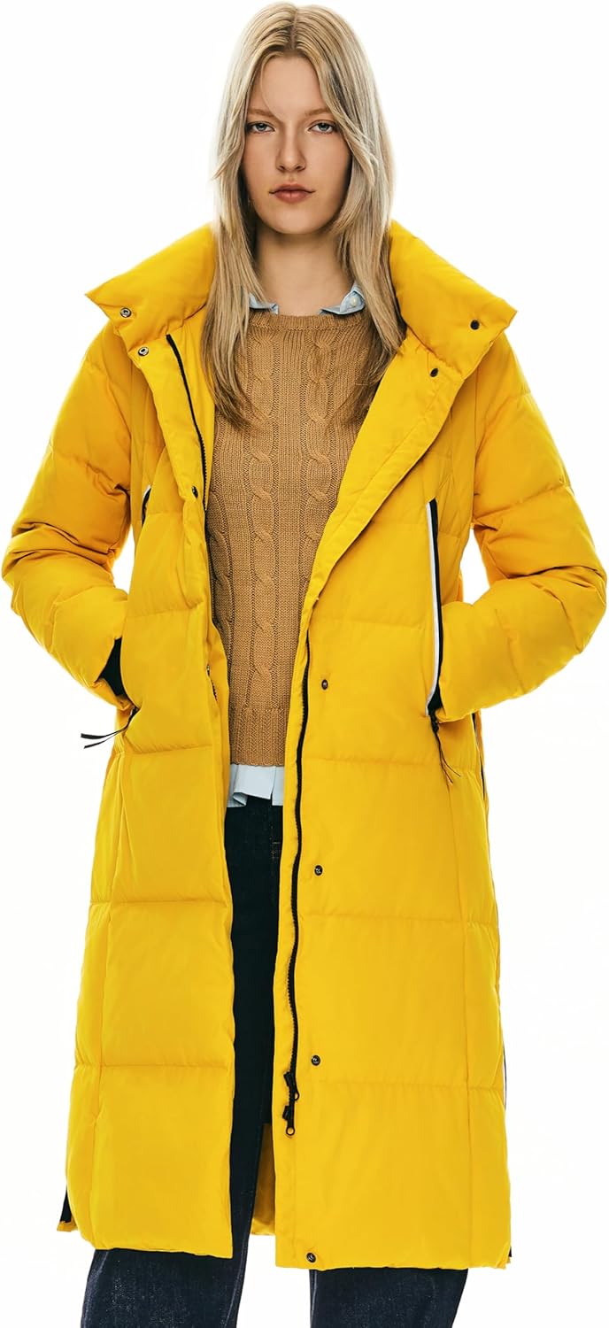 Womens Thickened Long Down Jacket Hooded Winter Puffer Coat with Side Zipper