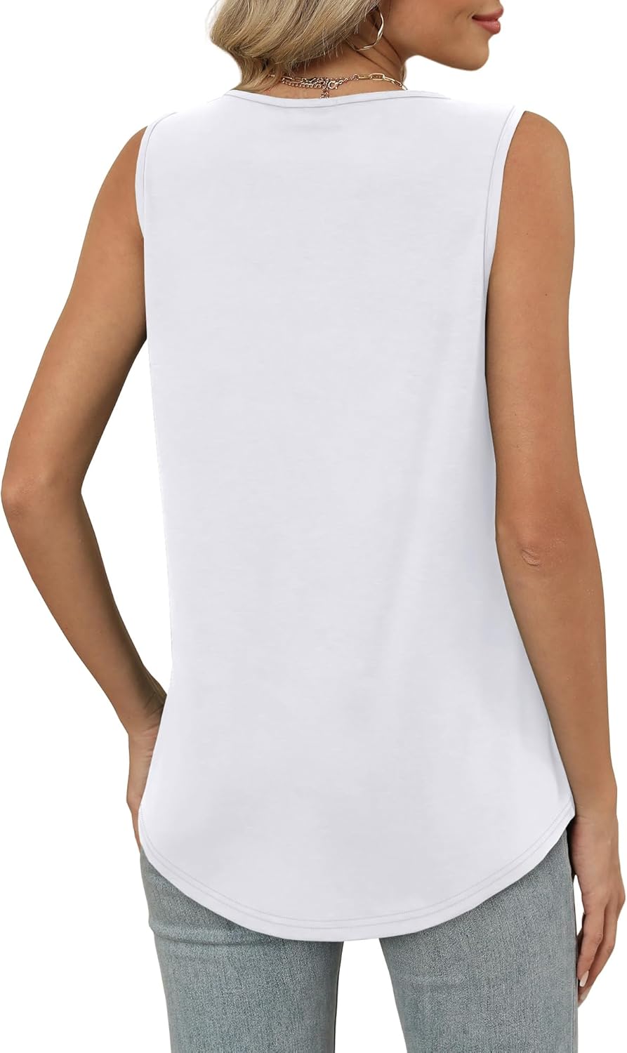 Womens V Neck Tank Top Loose Fit Sleeveless Summer Shirt Ruched Tees and Tanks with Curved Hem