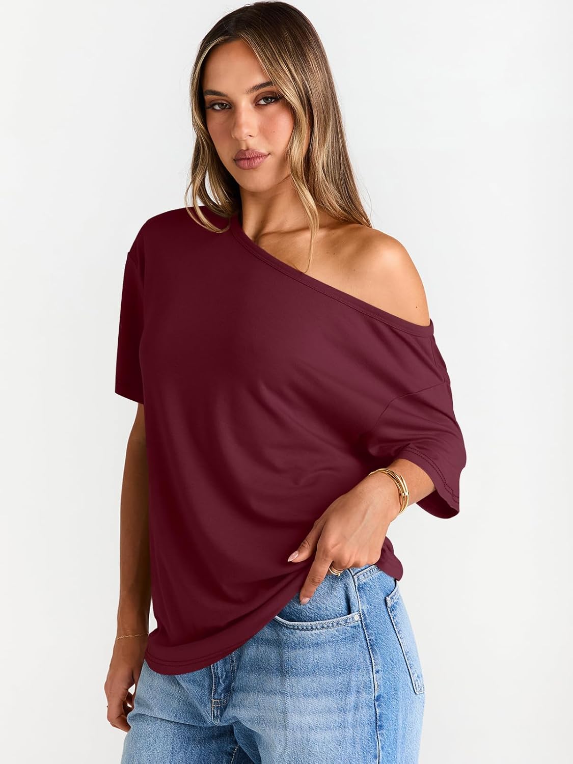Womens Off The Shoulder Tops Oversized T-Shirts