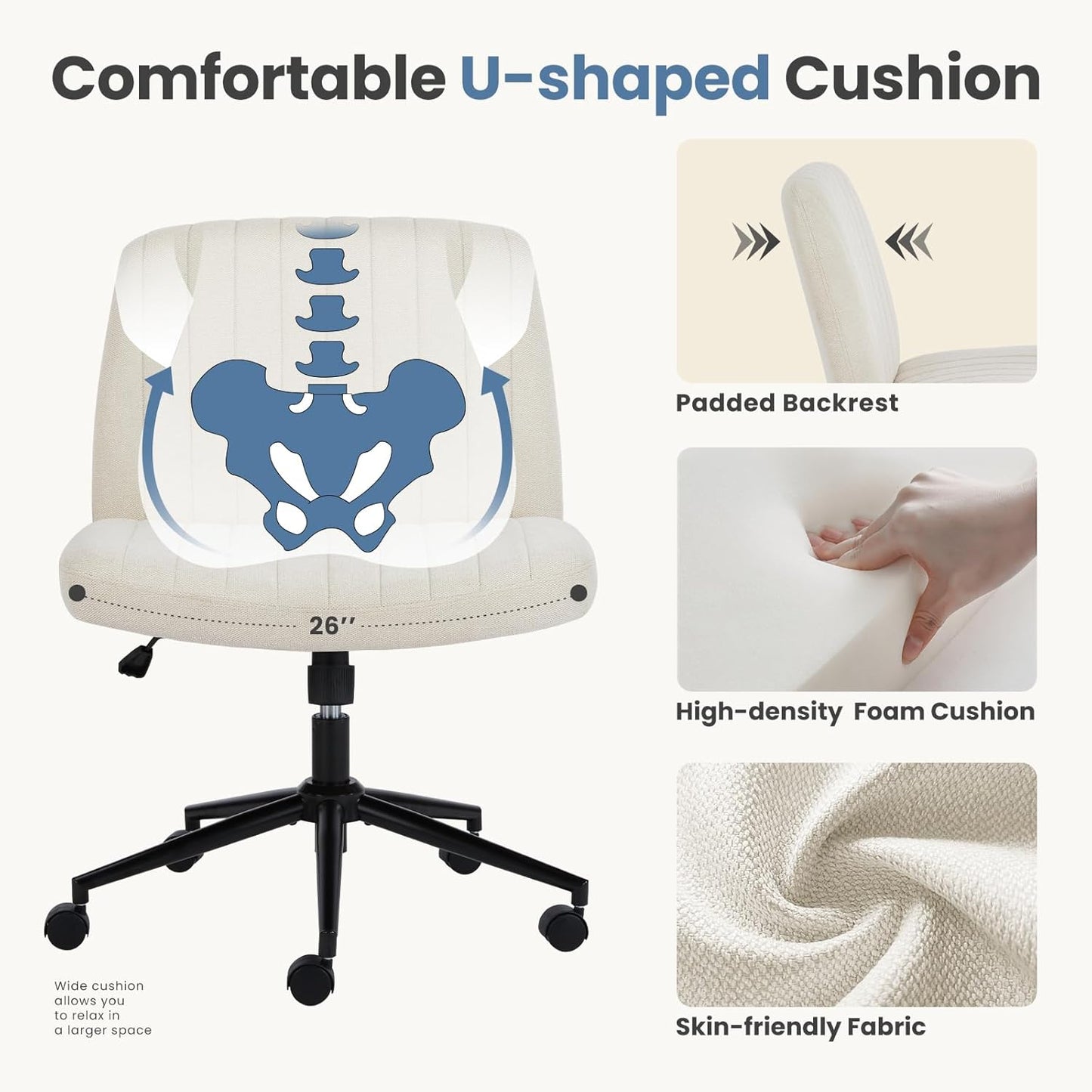 DUMOS Criss Cross Chair Legged Office Wide Comfy Desk Seat