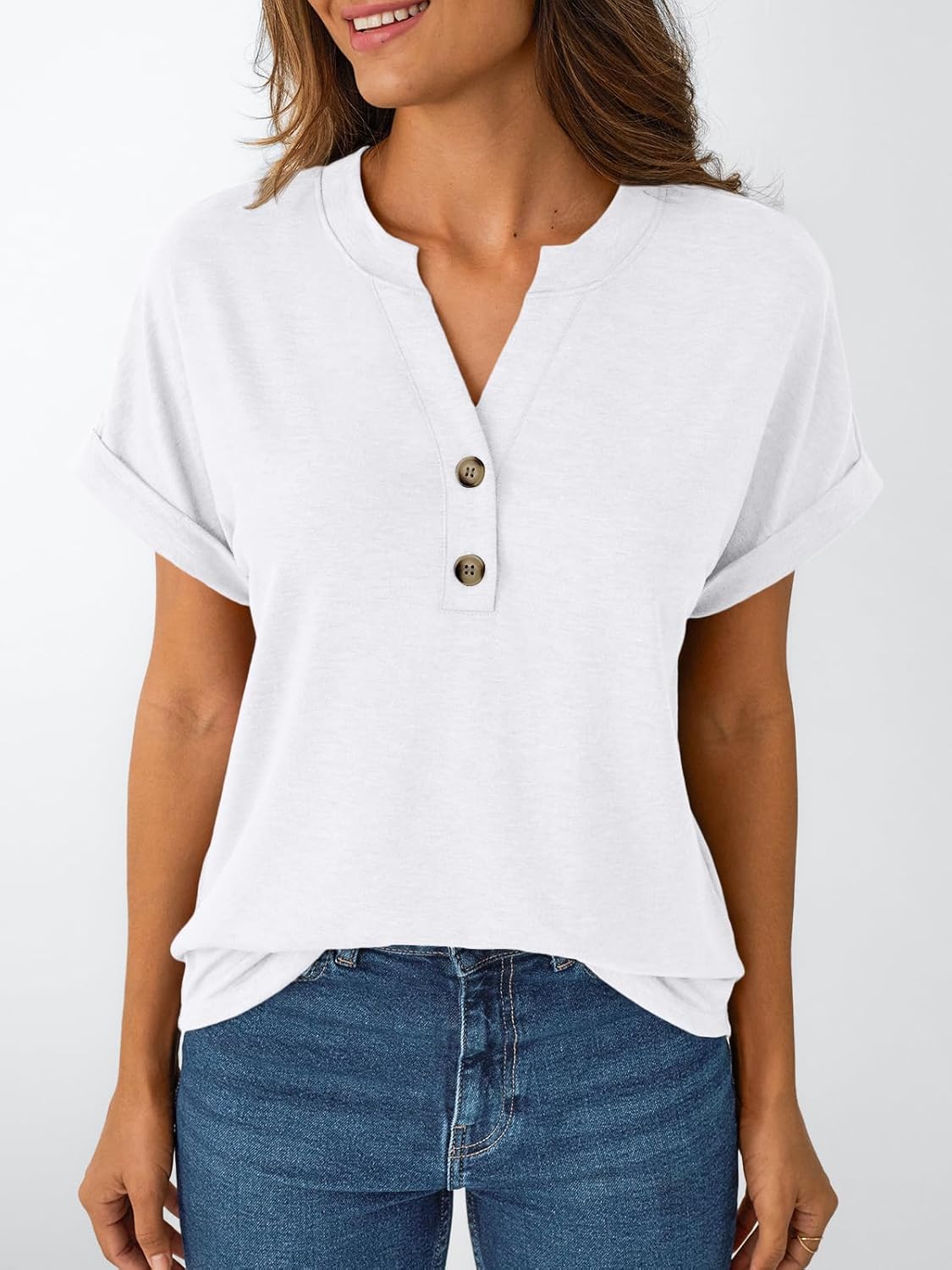 Women's Short Sleeve Shirts Henley Dressy Casual Summer Tops