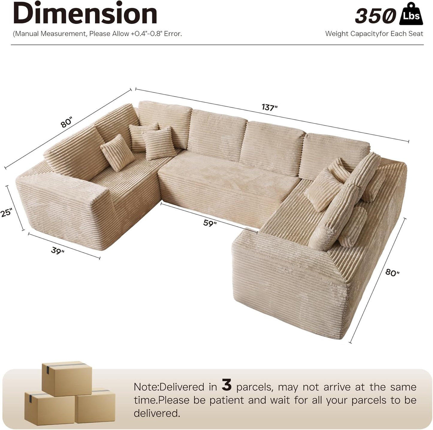 104" Cloud Sectional Couch with L-Shape Chaise