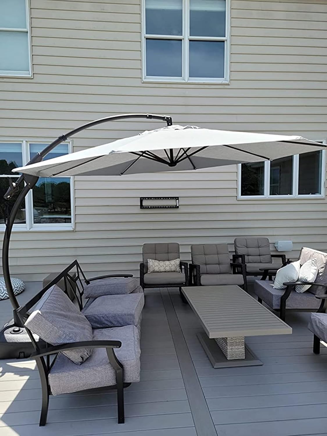 12FT Outdoor Offset Cantilever Umbrella with Base Champagne