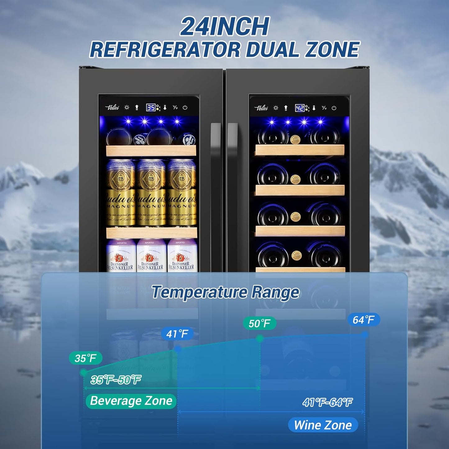 24 Inch Beverage Refrigerator Outdoor Under Counter Beverage Cooler for Patio