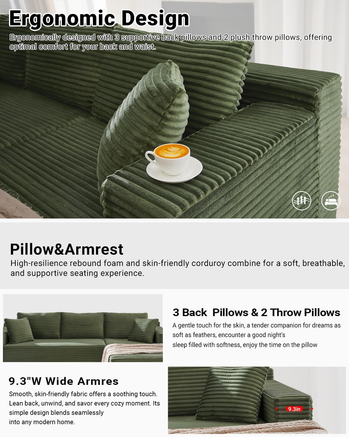 105 Inch Cloud Sectional Couch with Deep Seat