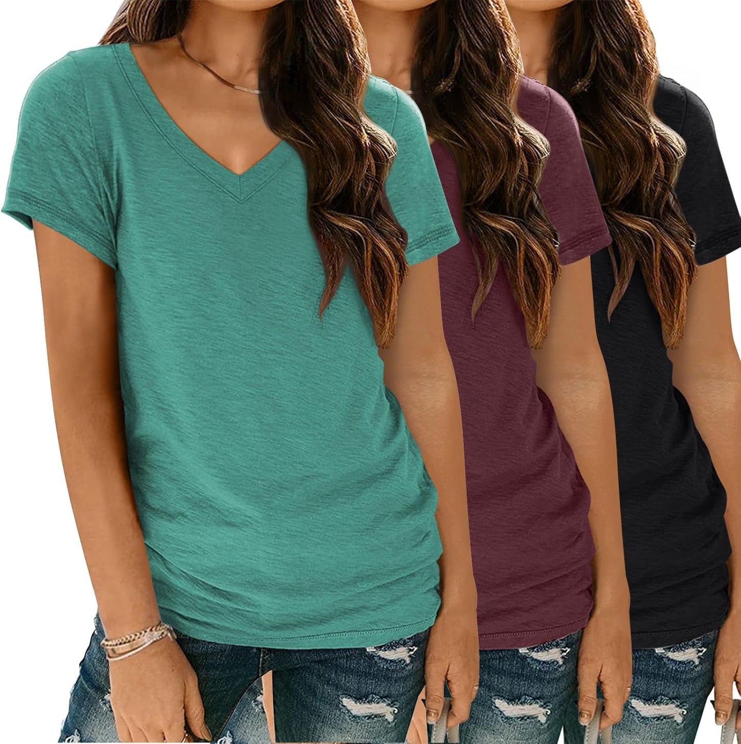 3 Pack V Neck T Shirts for Women Short Sleeve T-shirts
