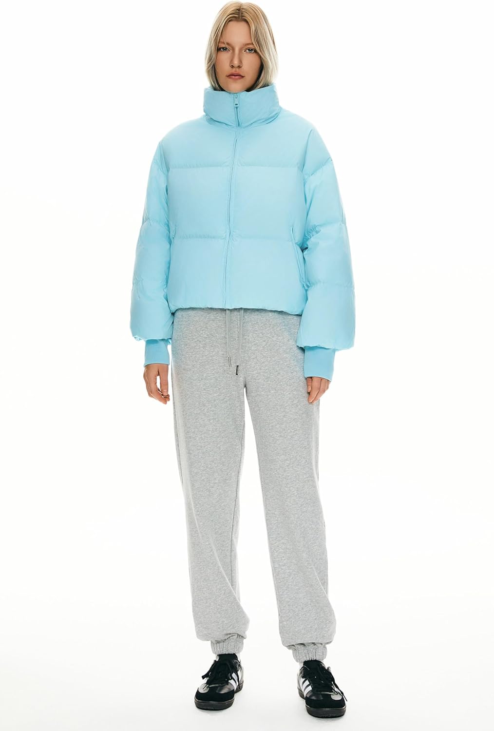 Womens Winter Oversized Cropped Puffer Jacket Zip Up Short Down Coat