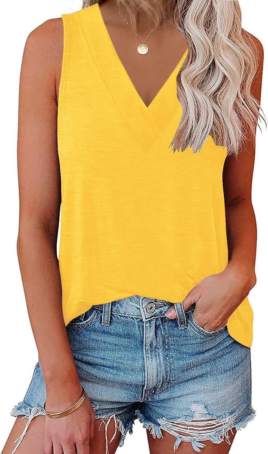 Womens V Neck Tank Tops Summer Sleeveless Tunic Casual Basic True Classic Tees