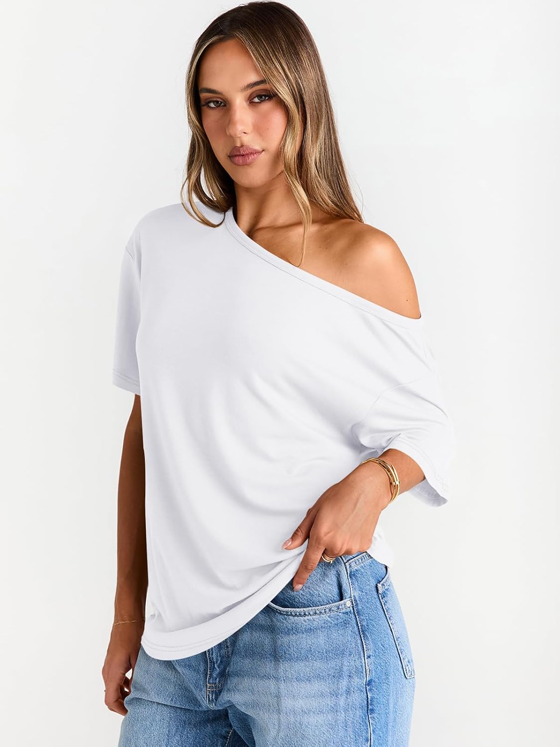 Womens Off The Shoulder Tops Oversized T-Shirts