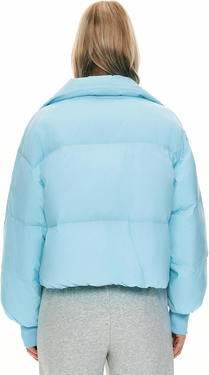 Womens Winter Oversized Cropped Puffer Jacket Zip Up Short Down Coat
