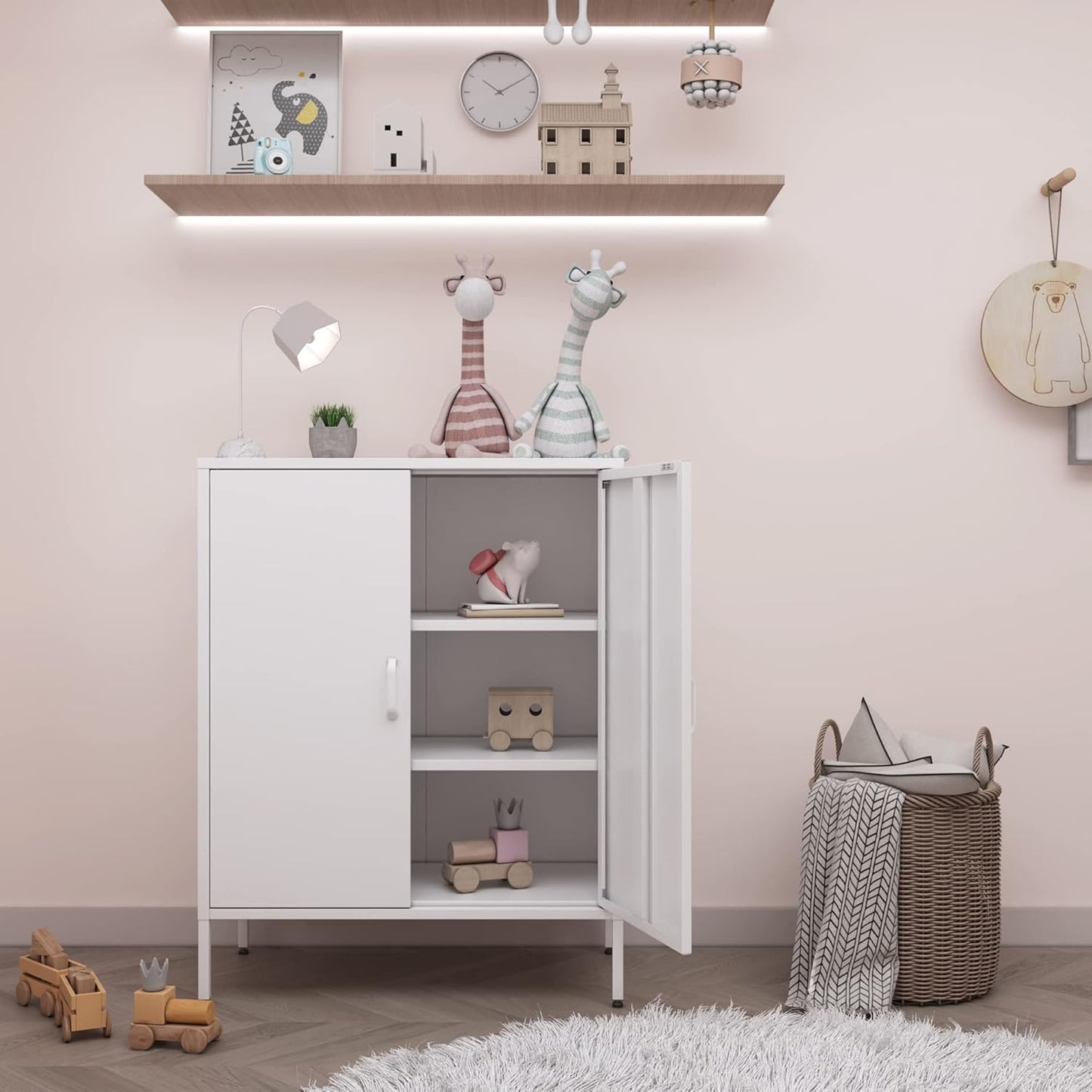 2 Door Storage Sideboard Metal Storage Cabinet with 2 Adjustable Shelf
