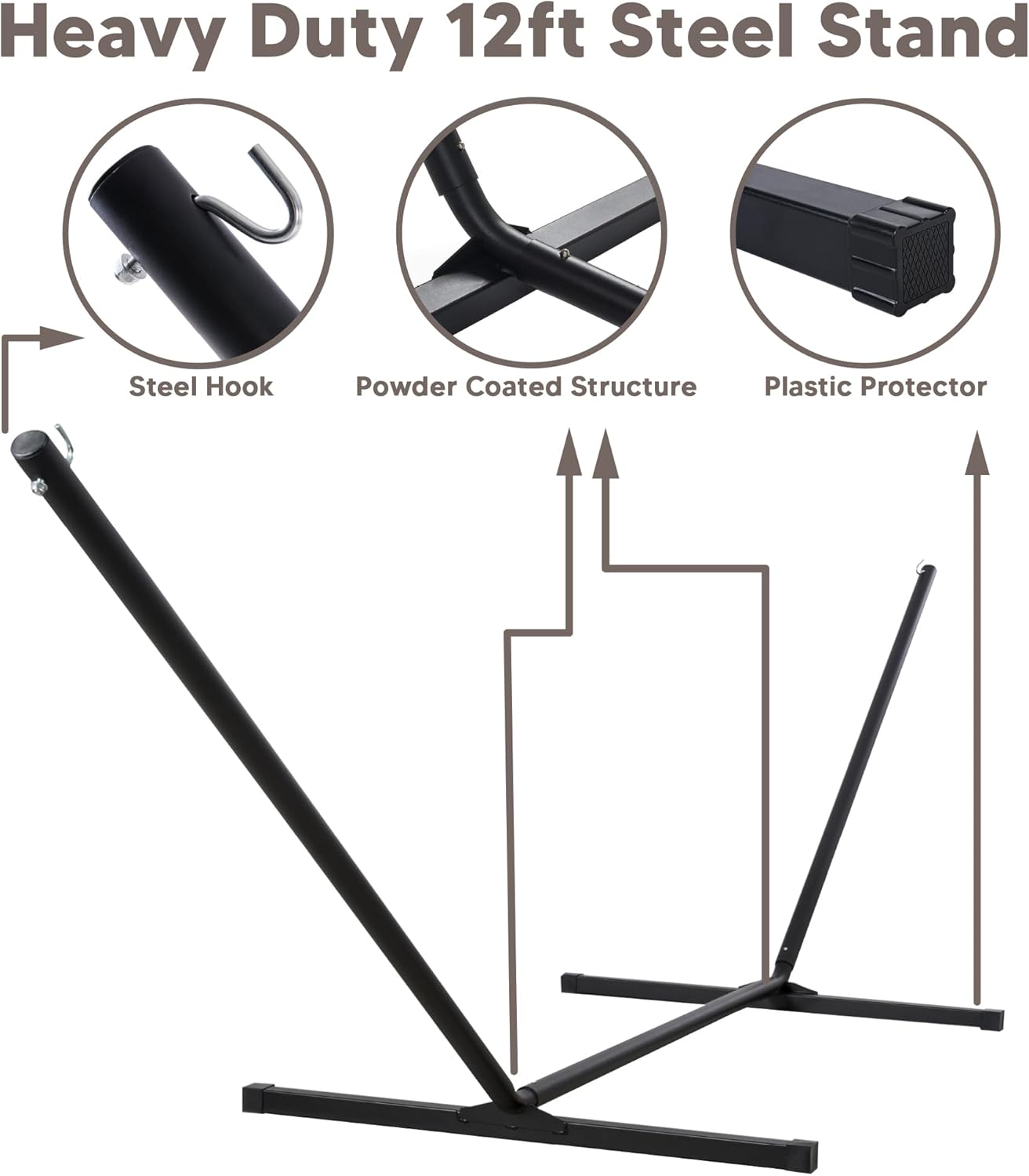 2 Person Hammock with Stand Heavy Duty Portable Dark Grey