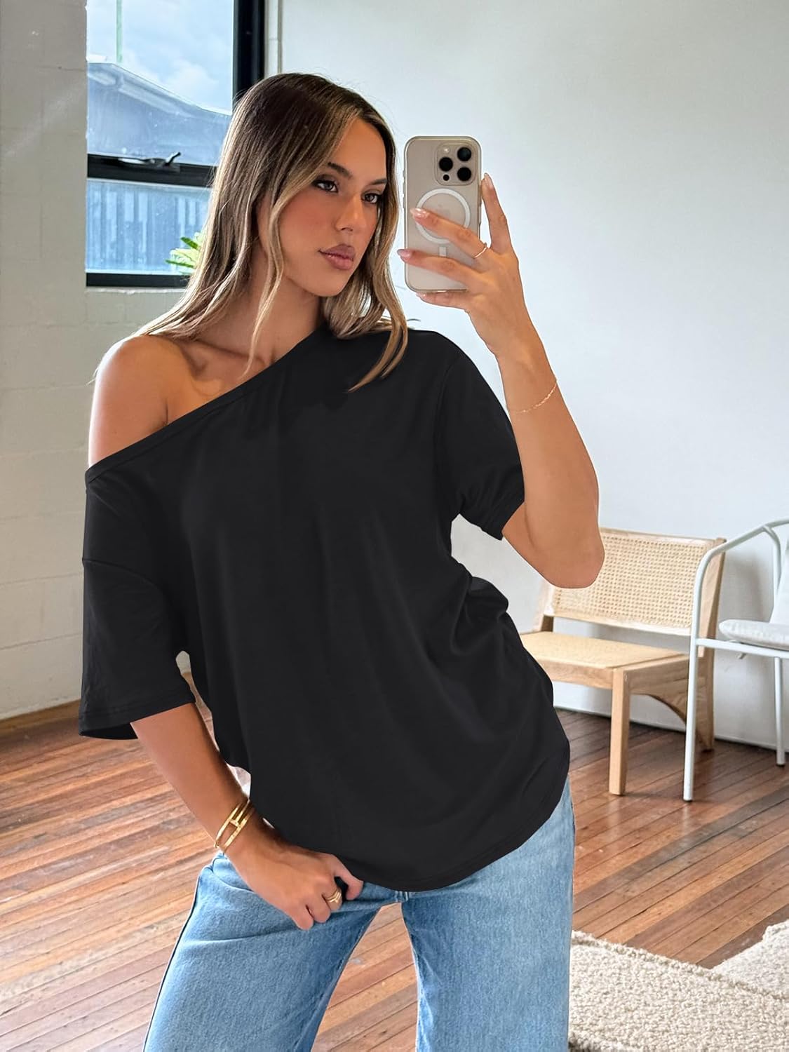 Womens Off The Shoulder Tops Oversized T-Shirts
