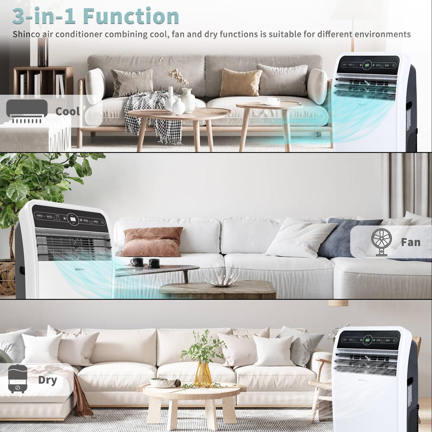 10,000 BTU Portable AC Wi-Fi Dehumidifier Fan Timer for 300 Sq.Ft with Window Kit