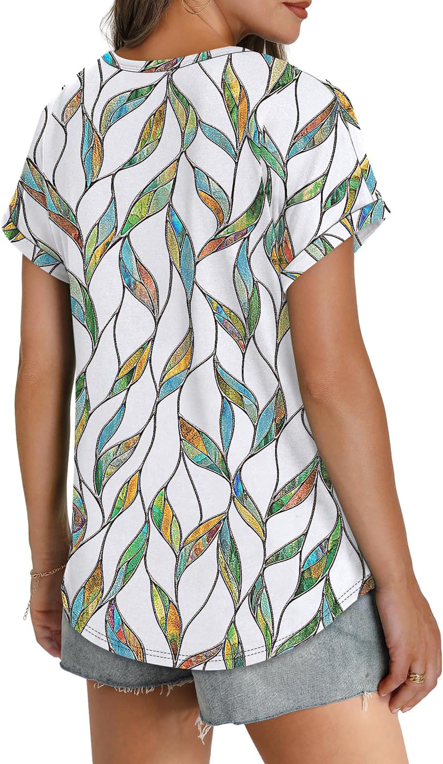 Womens T Shirts Crew Neck Rolled Short Sleeve Basic Summer Tees Curved Hem