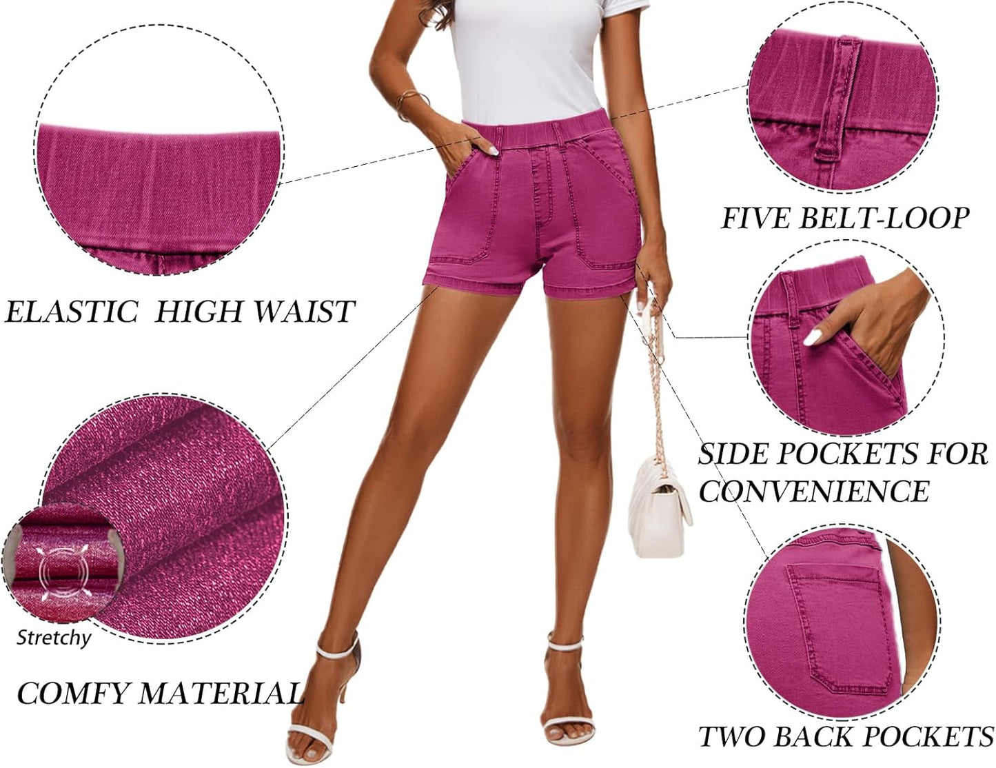 Womens Jean Shorts High Waisted Summer Cotton Elastic Waist Denim Shorts with Pockets