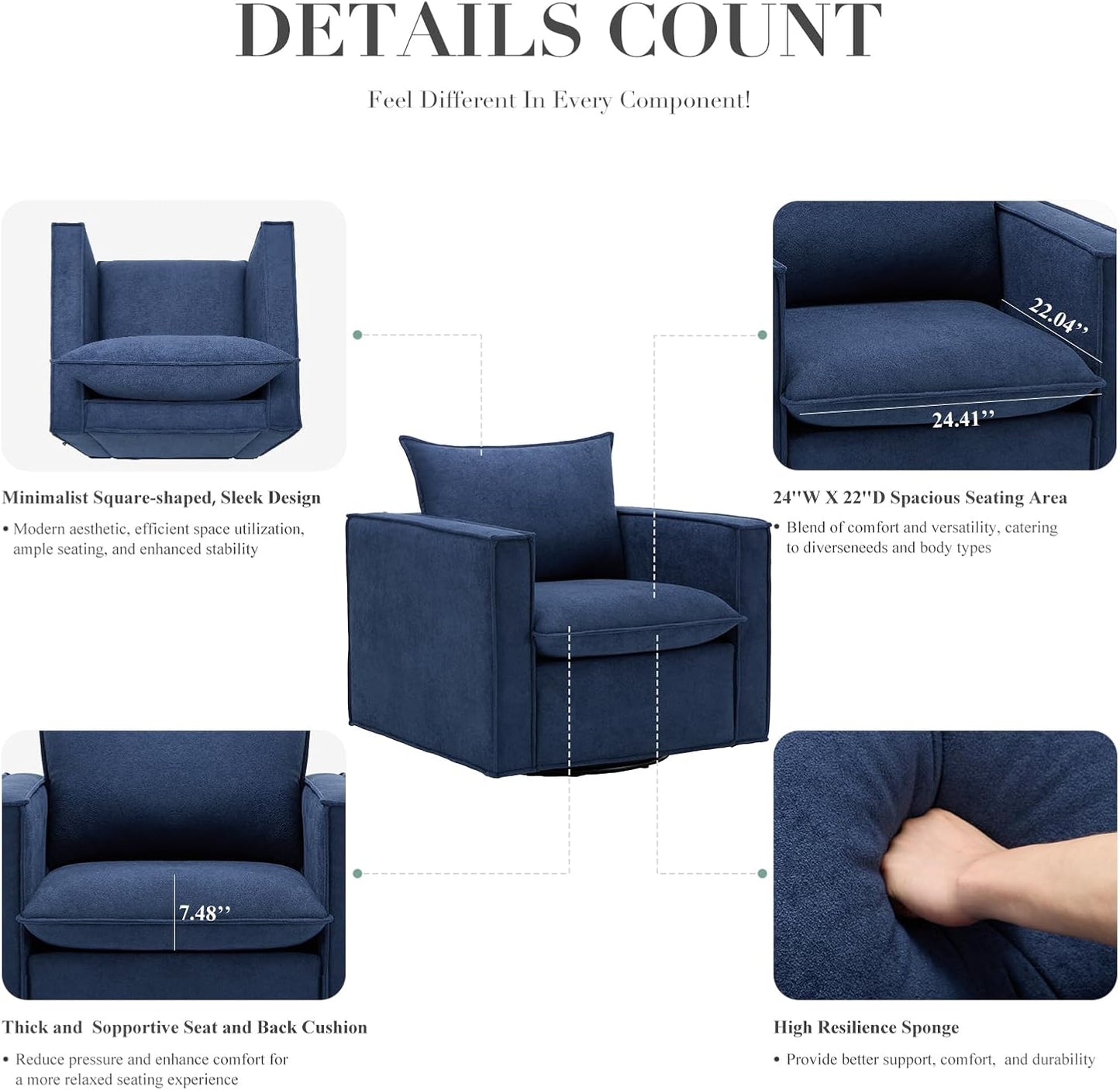 COLAMY Swivel Accent Chair Set 34 Inches Wide Upholstered Arm Chair