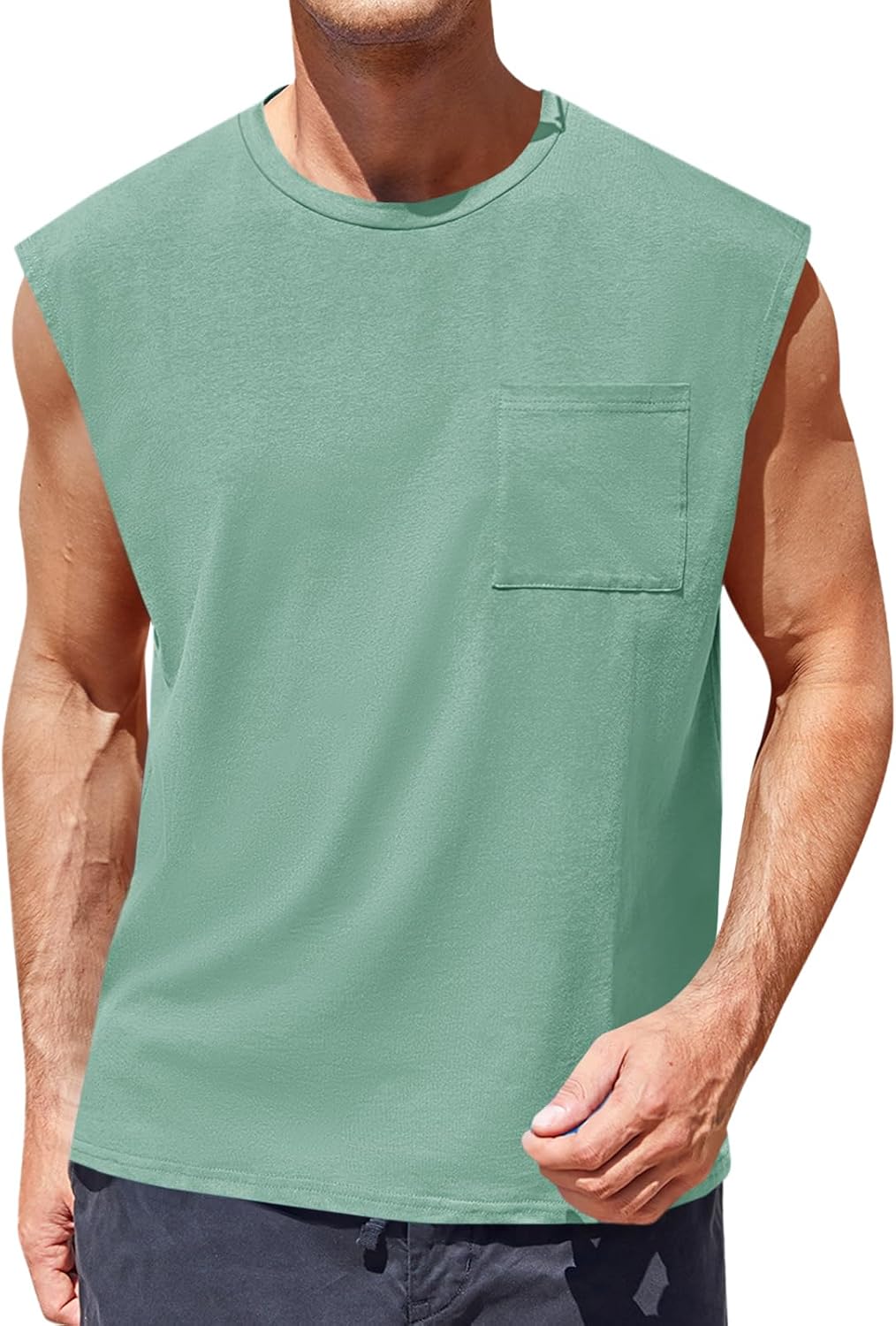 Mens Sleeveless Tank Tops Workout Cut Off Shirts Muscle Gym T Shirts with Pocket
