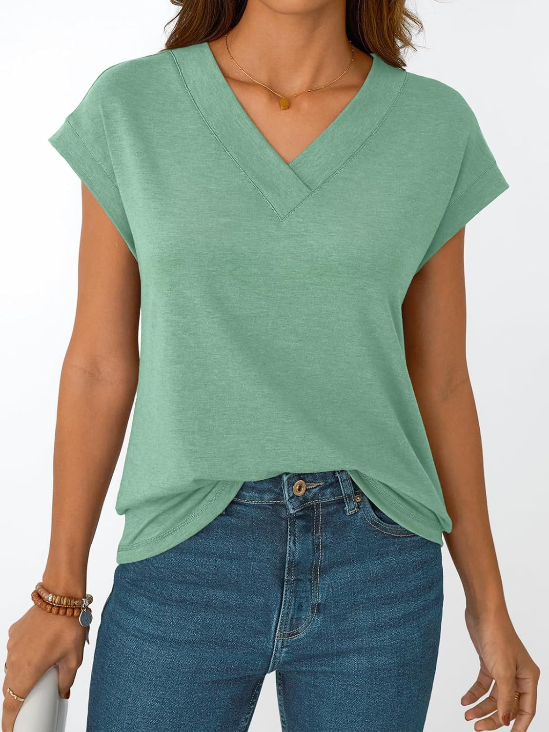 Womens Cap Short Sleeve T Shirts Summer Tops V Neck