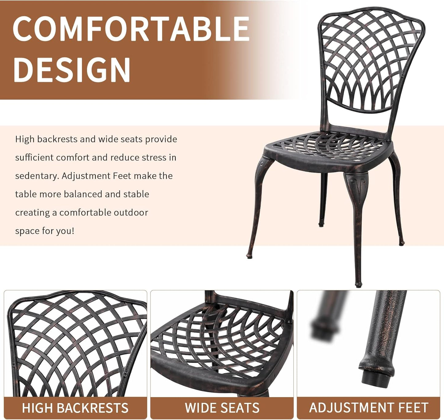 Patio Bistro Set 3 Piece Outdoor Cast Aluminum Outdoor Bistro Table