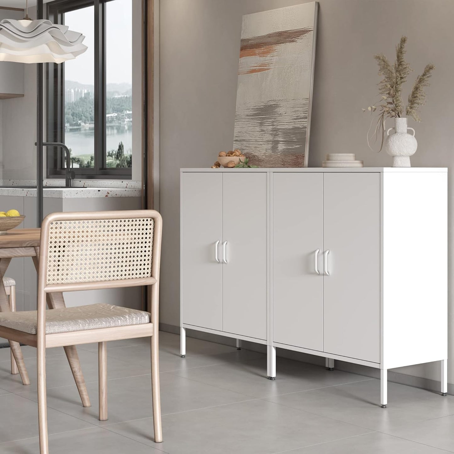 2 Door Storage Sideboard Metal Storage Cabinet with 2 Adjustable Shelf