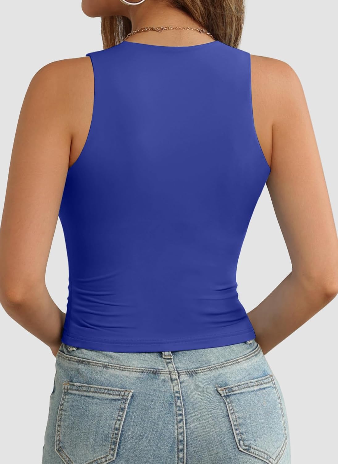 Womens Double Lined Crop Tank Tops Casual Basic Shirts Sleeveless Tops
