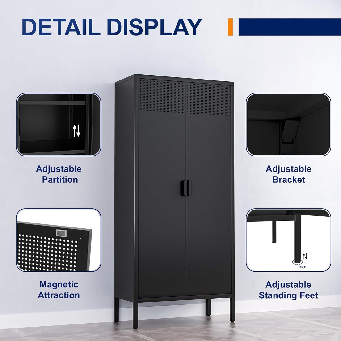 2 Door Storage Sideboard Metal Storage Cabinet with 2 Adjustable Shelf