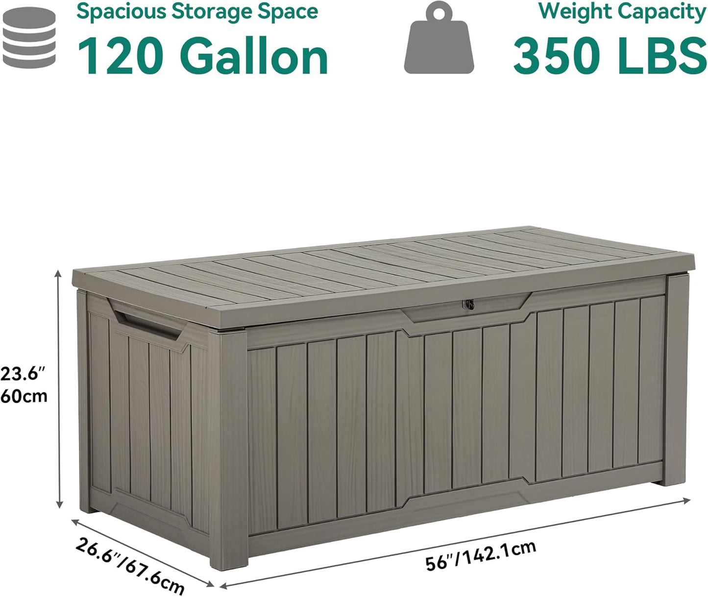 YITAHOME 120 Gallon Large Deck Box Upgraded Resin Outdoor Storage Boxes