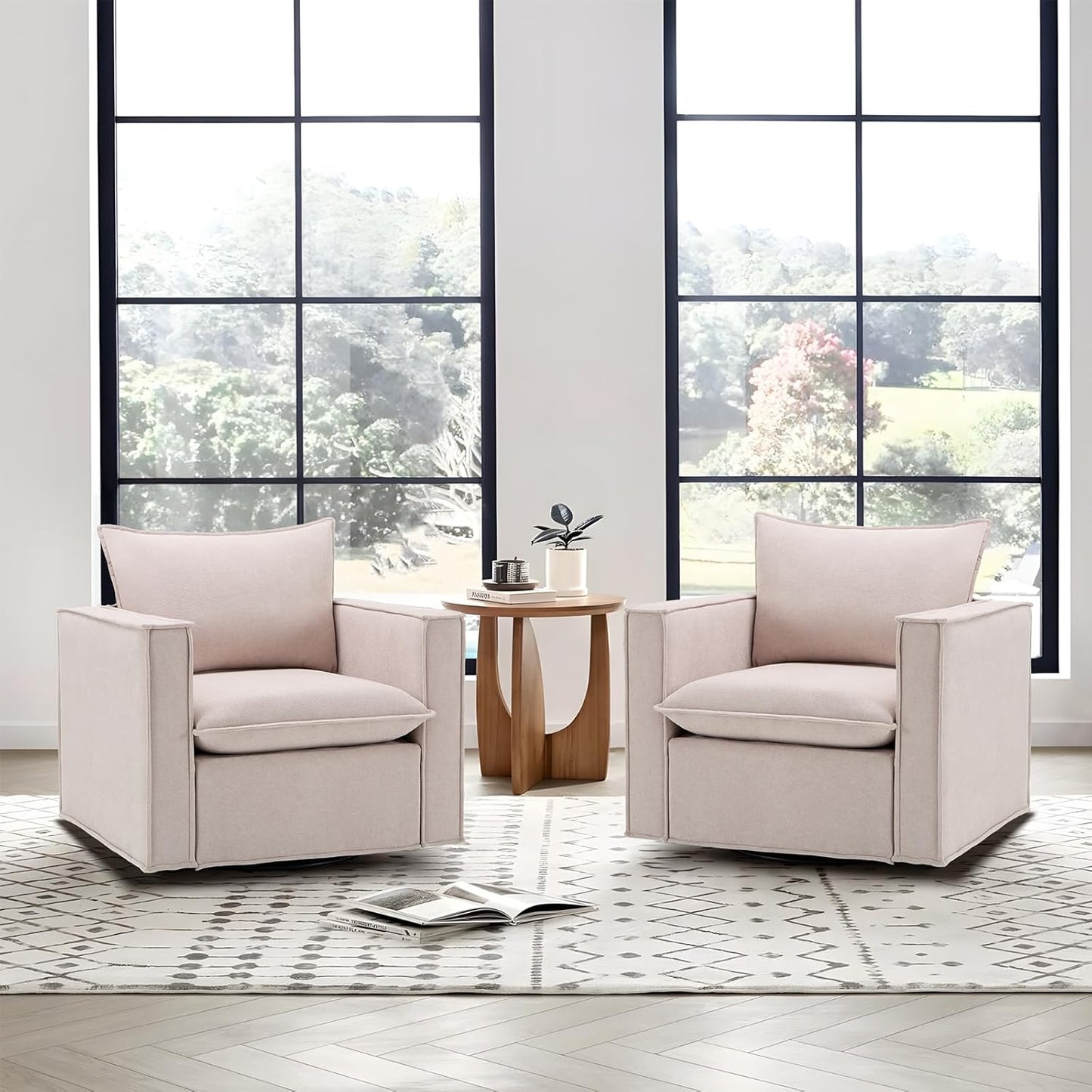 COLAMY Swivel Accent Chair Set 34 Inches Wide Upholstered Arm Chair