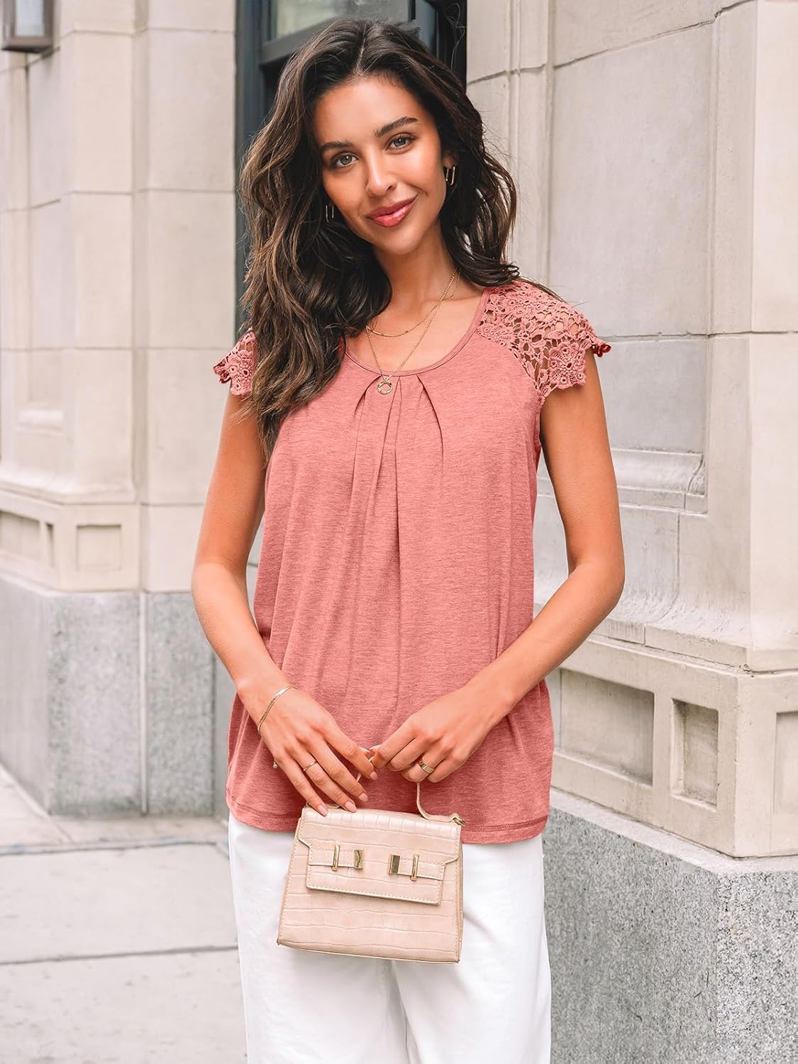 Womens Lace Tops Pleated Short Sleeve Shirts Summer