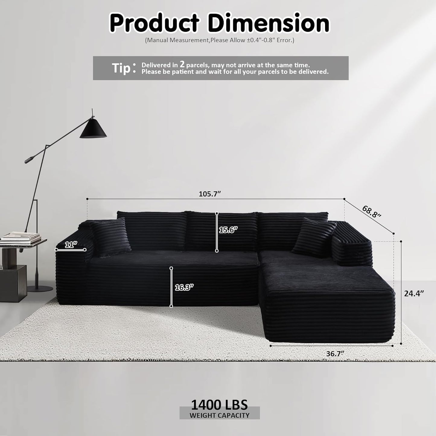 104" Cloud Sectional Couch with L-Shape Chaise