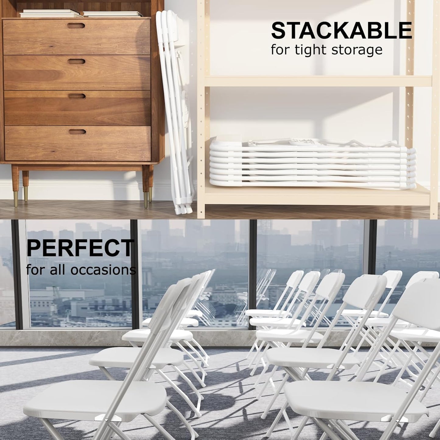 10 Pack White Folding Chairs Portable Party Chairs
