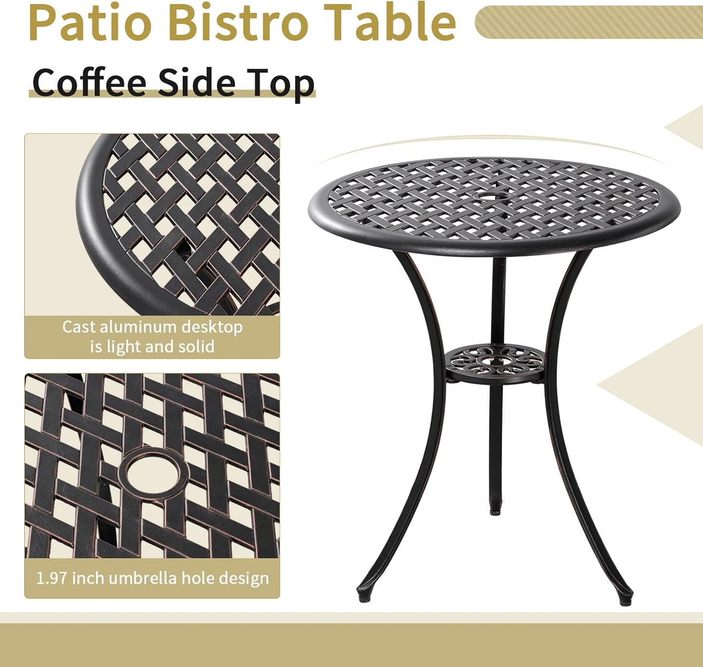 Patio Bistro Set 3 Piece Outdoor Cast Aluminum Outdoor Bistro Table