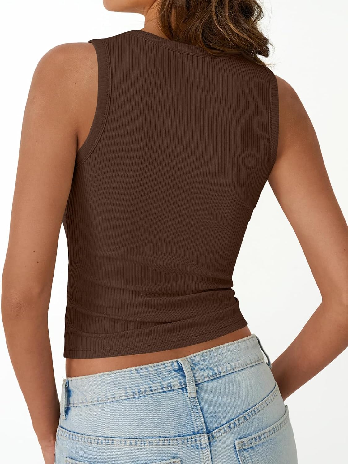 Womens Tank Tops Summer Workout Ribbed Sleeveless High Neck