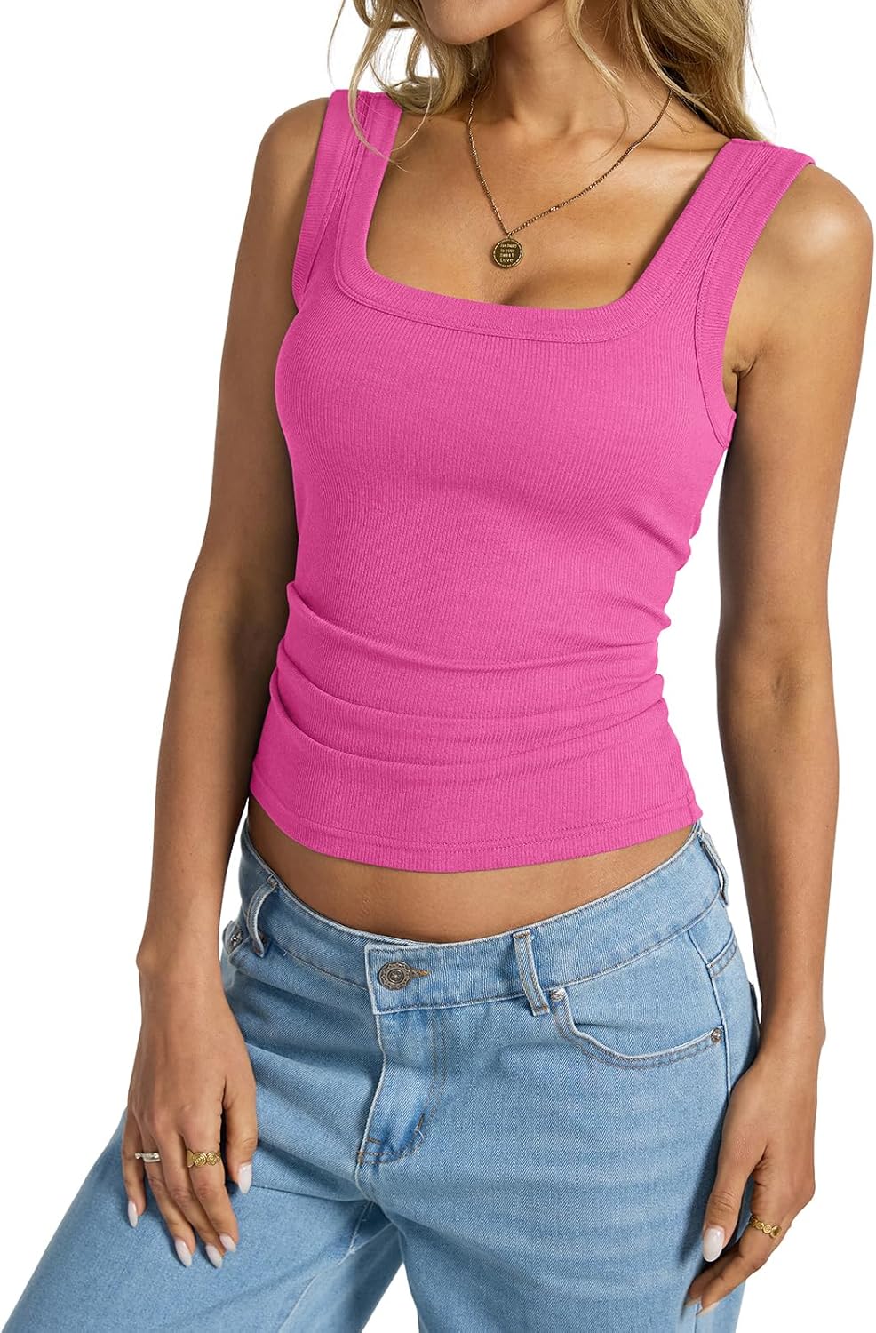 Womens Cotton Ribbed Square Neck Tank Tops
