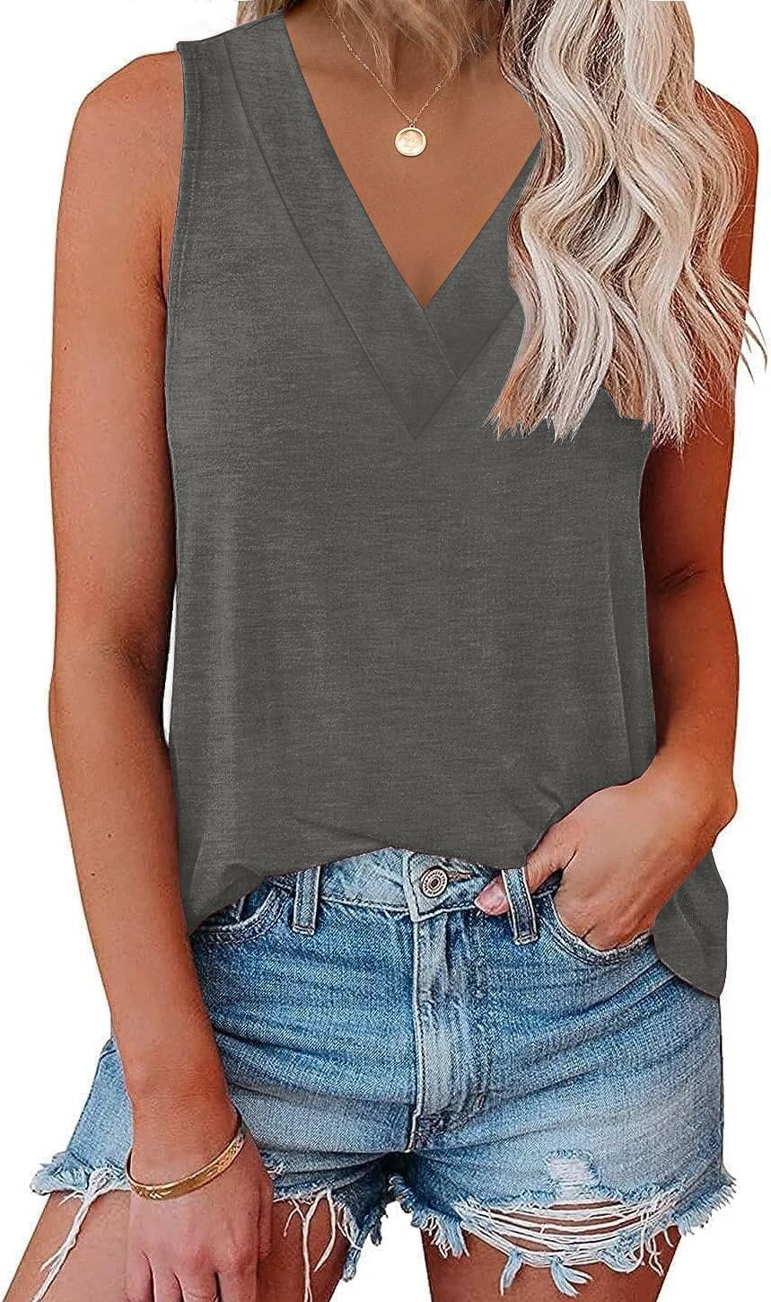 Womens V Neck Tank Tops Summer Sleeveless Tunic Casual Basic True Classic Tees