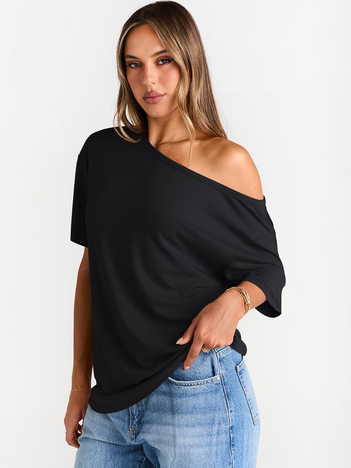 Womens Off The Shoulder Tops Oversized T-Shirts