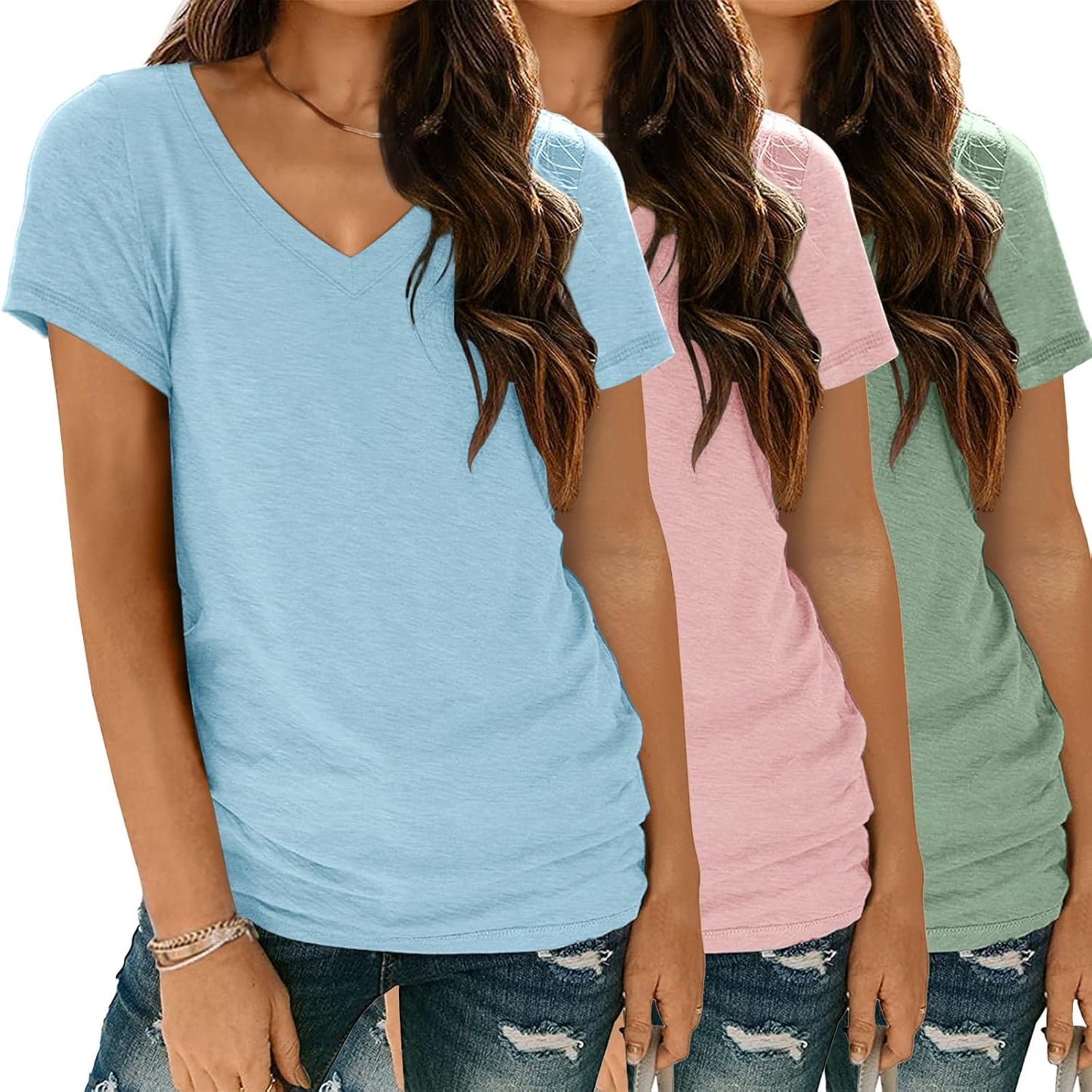 3 Pack V Neck T Shirts for Women Short Sleeve T-shirts