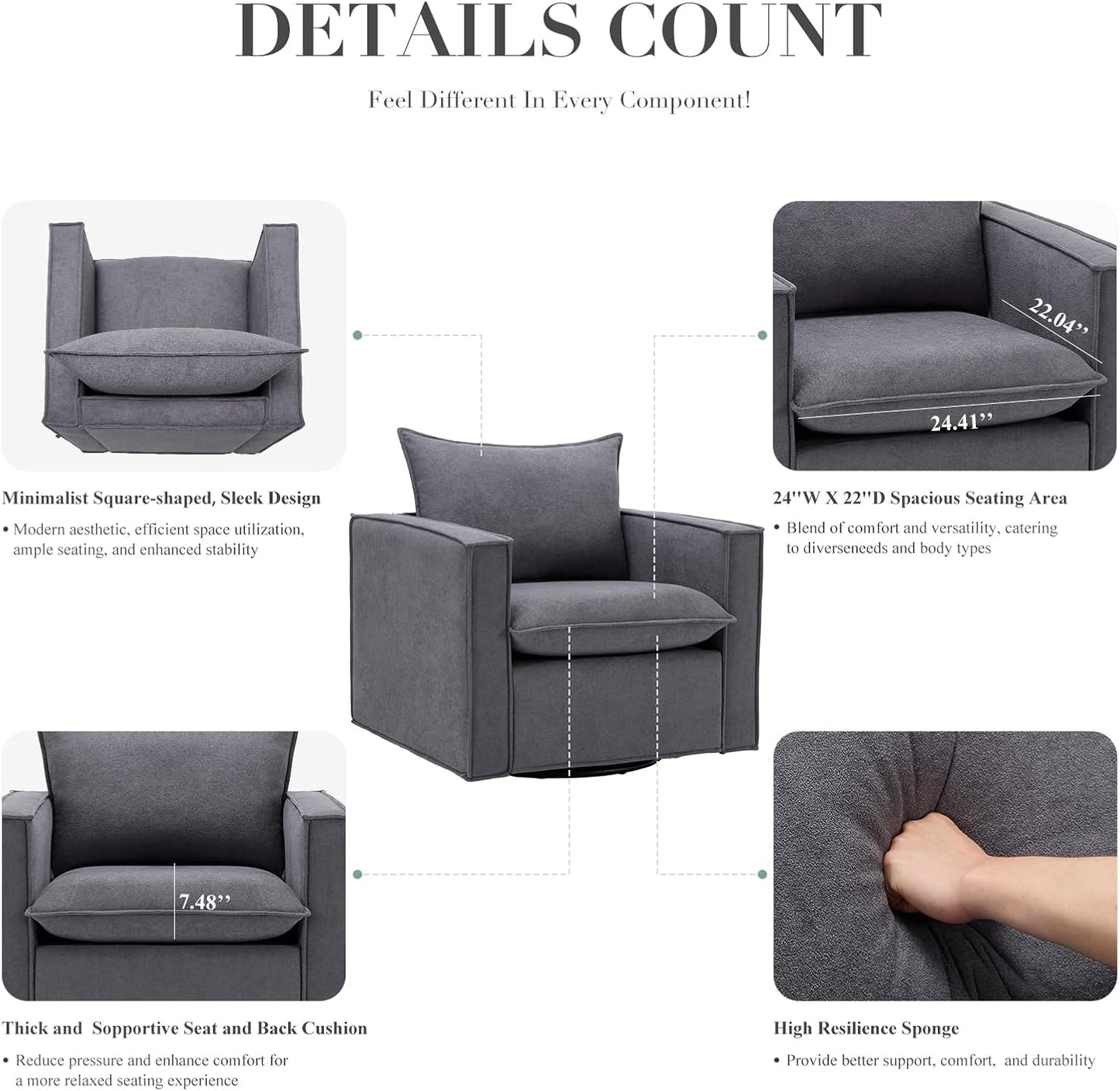 COLAMY Swivel Accent Chair Set 34 Inches Wide Upholstered Arm Chair
