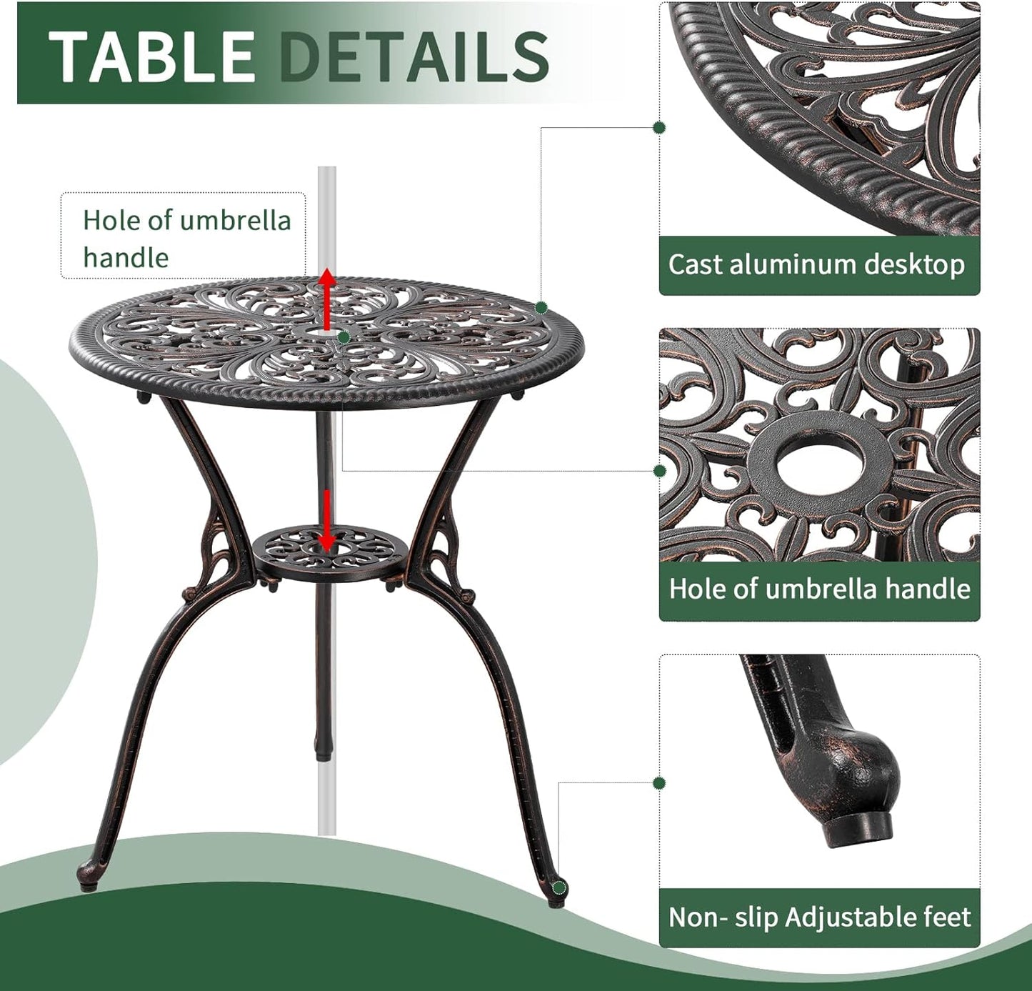 Patio Bistro Set 3 Piece Outdoor Cast Aluminum Outdoor Bistro Table