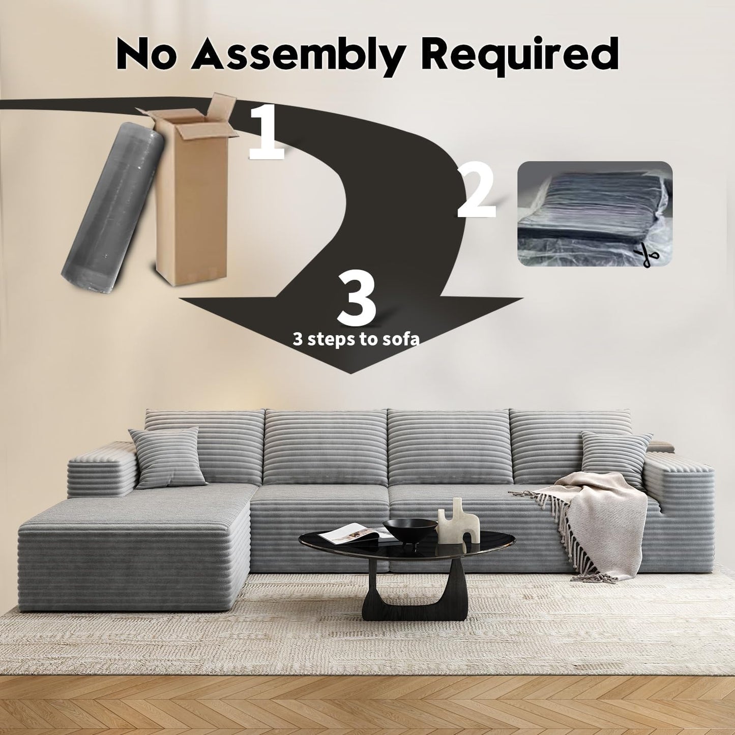107.5" Cloud Modular Sectional Sofa with 1 Ottoman