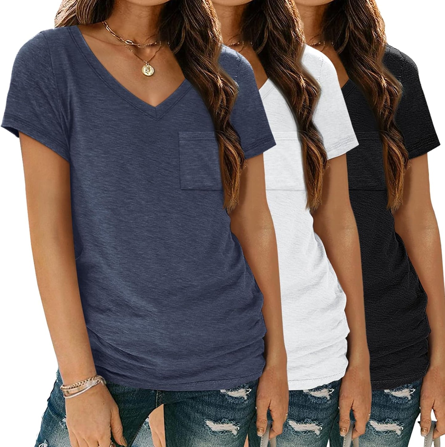 3 Pack Womens V Neck T Shirts Short Sleeve Tees