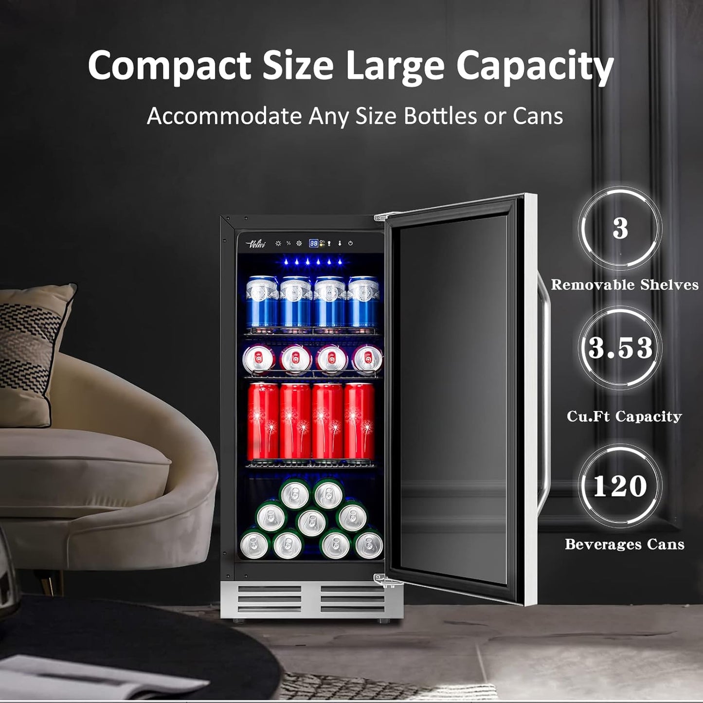 24 Inch Beverage Refrigerator Outdoor Under Counter Beverage Cooler for Patio