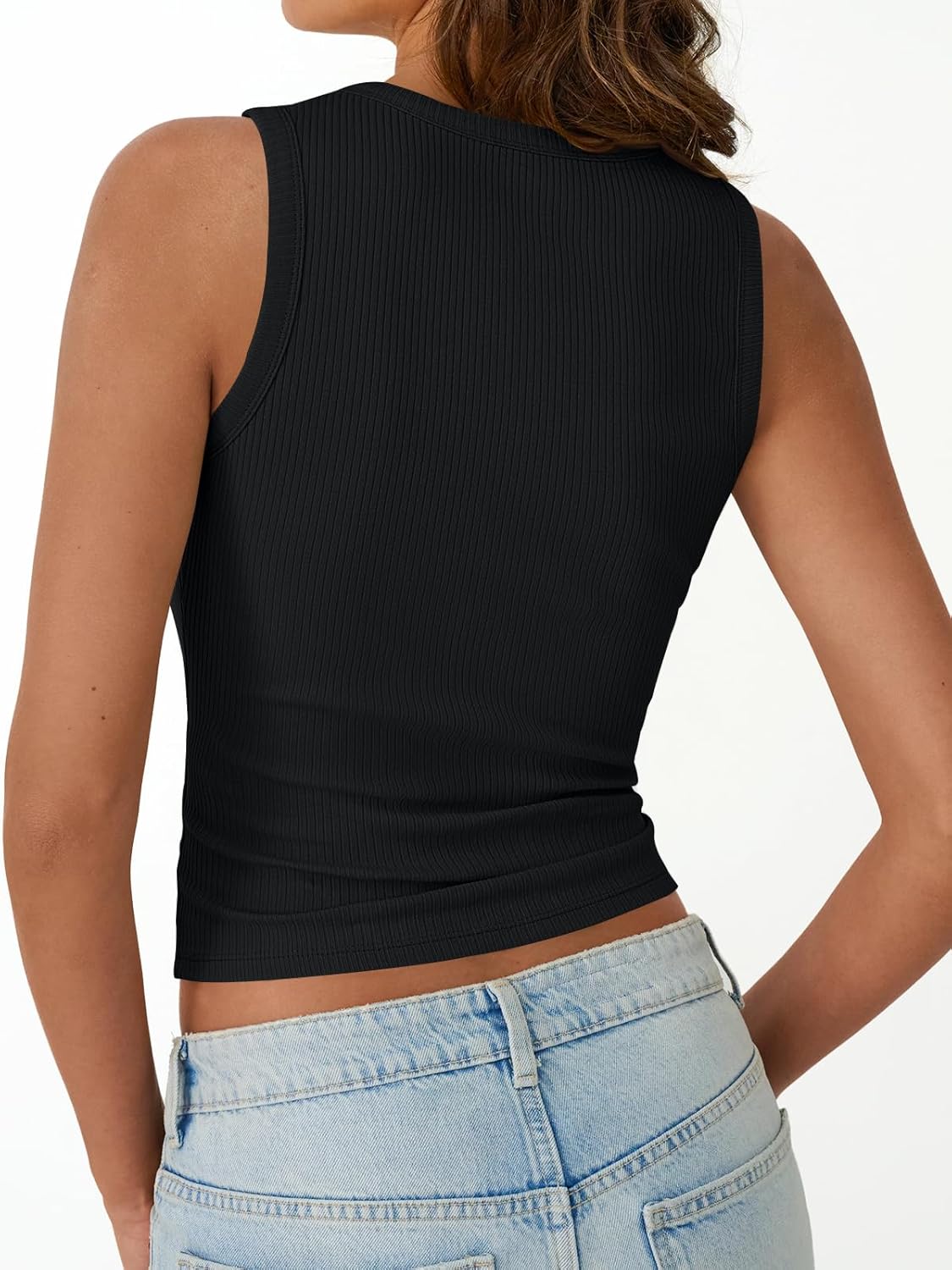Womens Tank Tops Summer Workout Ribbed Sleeveless High Neck