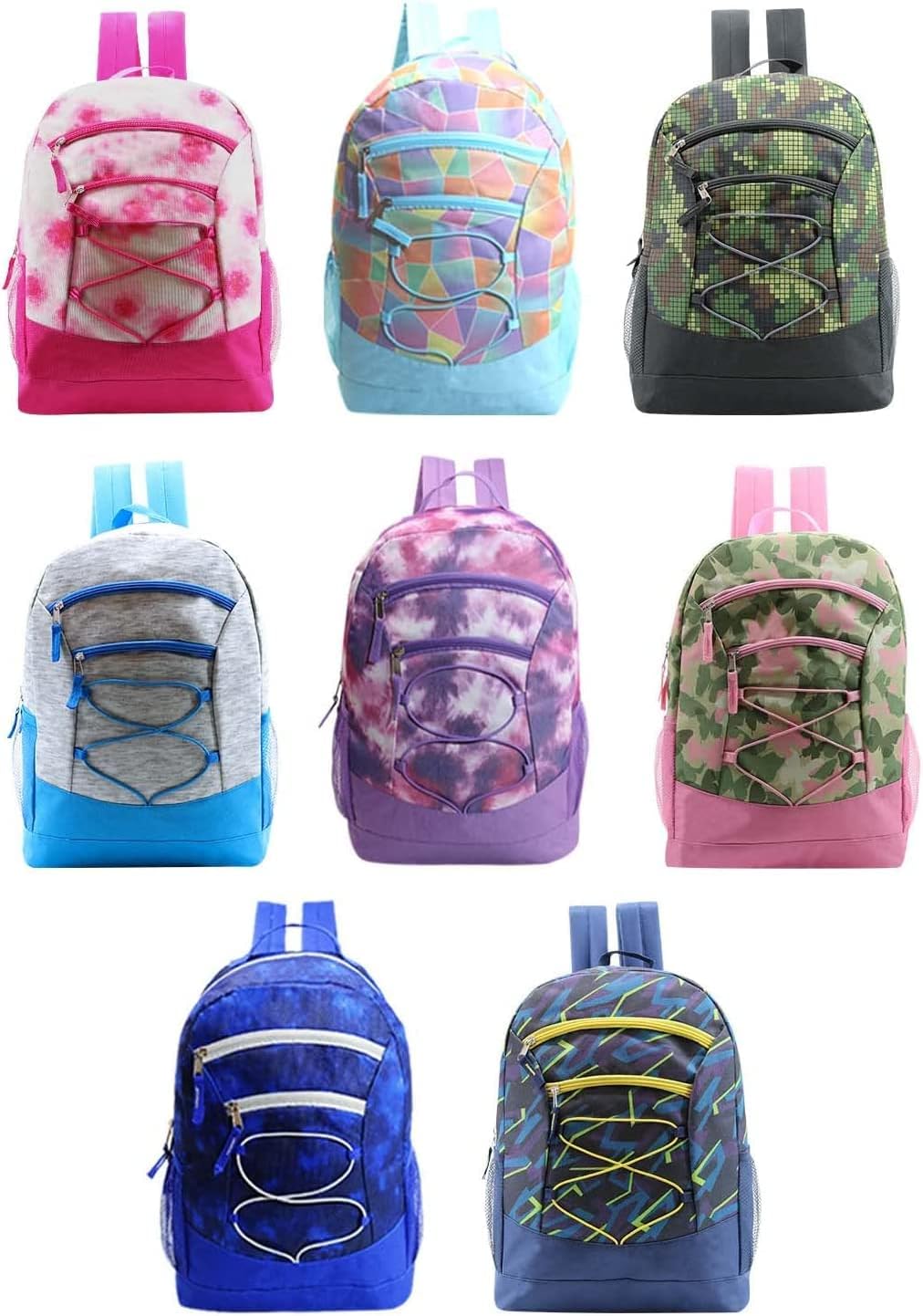 24 Pack 17 Inch Kids Backpacks in 20 Assorted Colors and Prints