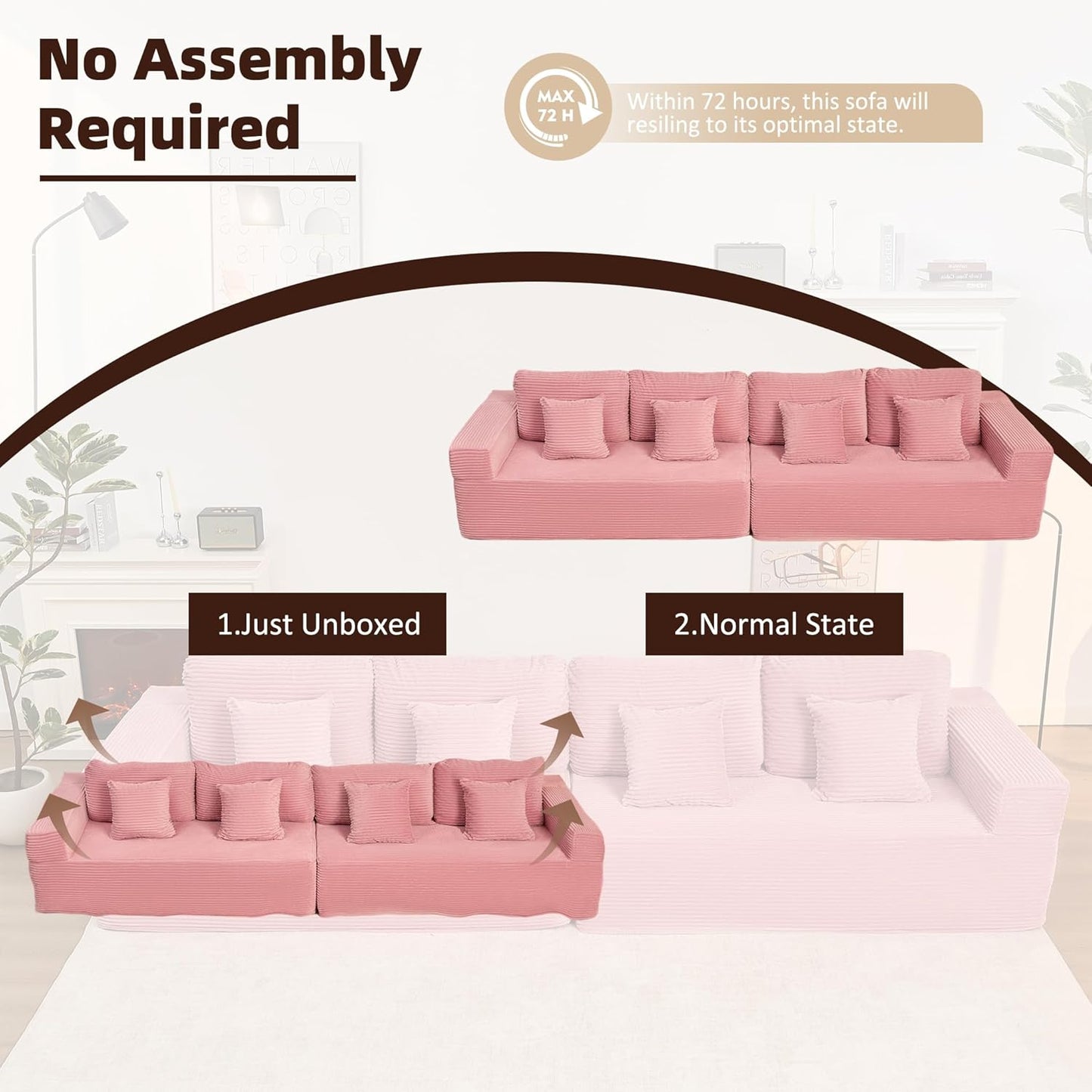 107" Boneless Couch with Deep Seat Cloud Sectional Couch for Living Room